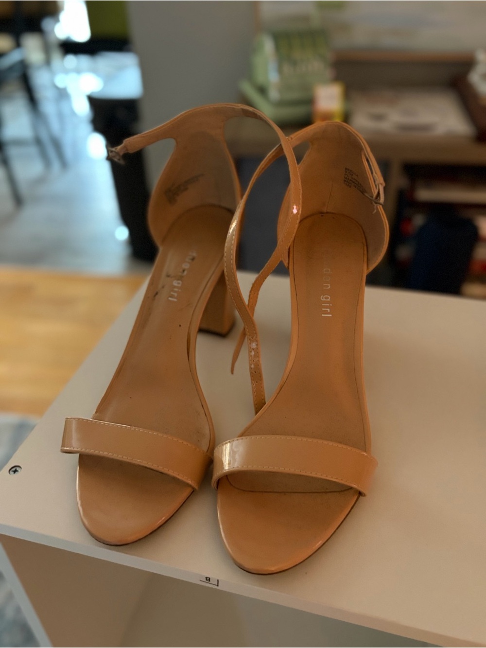 Madden Girl Nude Patent Ankle-Strap Block Heels